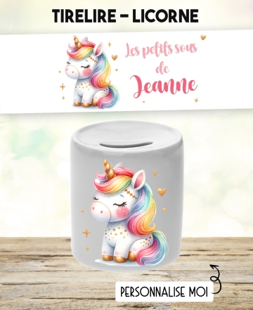Tirelire personnalisable modèle Licorne. Tirelire enfant