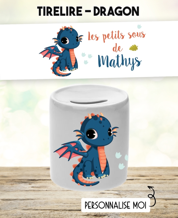 Tirelire personnalisable modèle Dragon. Tirelire enfant
