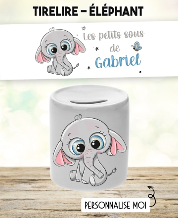 Tirelire personnalisable modèle Eléphant. Tirelire enfant