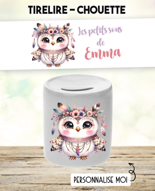 Tirelire personnalisable modèle Chouette. Tirelire enfant