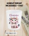 Gobelet enfant personnalisé en plastique chat boho. verre plastique prénom. verre enfant personnalisé. gobelet chat plastique.