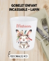Gobelet enfant personnalisé en plastique lapin. verre plastique prénom. verre enfant personnalisé. gobelet lapin plastique.
