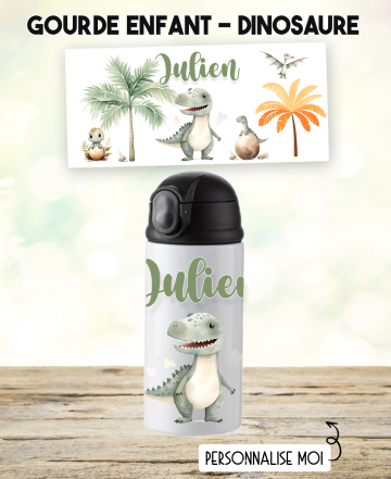 gourde dinosaure. gourde enfant personnalisé. gourde garçon. gourde enfant prénom. bouteilles enfants