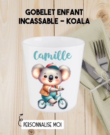 Gobelet enfant personnalisé en plastique koala. verre plastique prénom. verre enfant pirate personnalisé. gobelet plastique.