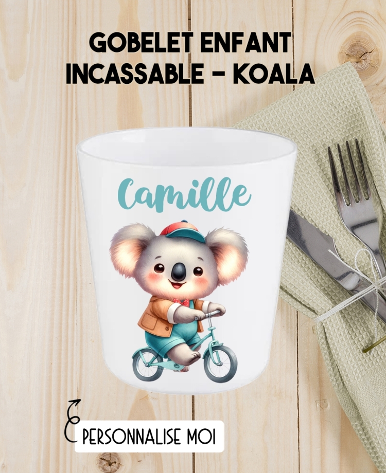 Gobelet enfant personnalisé en plastique koala. verre plastique prénom. verre enfant pirate personnalisé. gobelet plastique.