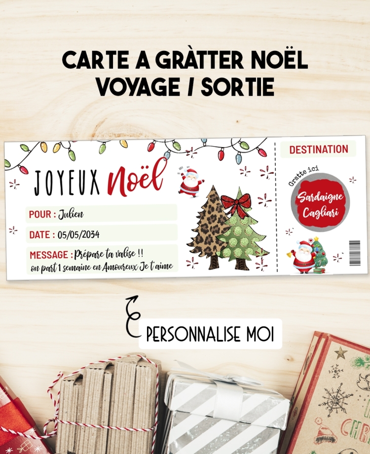 Carte voyage Joyeux Noël. carte Joyeux Noël. carte cadeau Joyeux Noël. carte surprise voyage noël