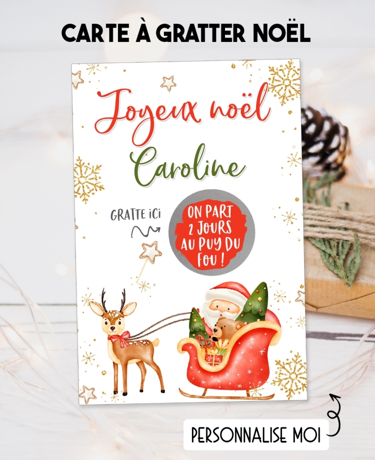 Carte à gratter père noel pour annonce ou demande originale - noël. carte annonce noël. carte surprise noël. carte cadeau noël