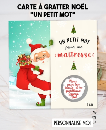 Carte à gratter noël. carte maîtresse noël. carte gratter noël personnalisé