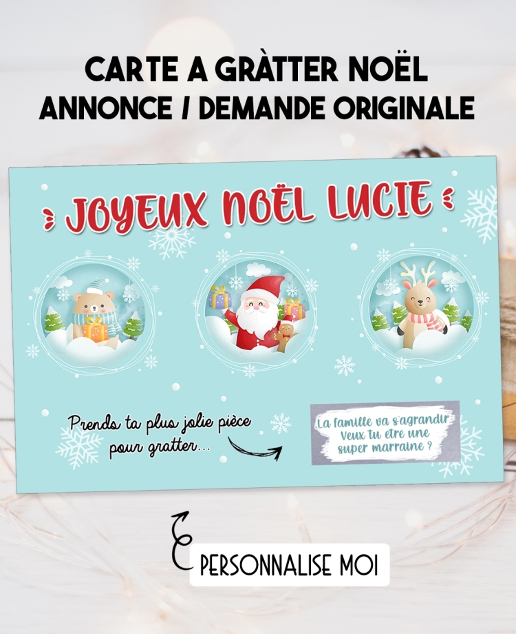 Carte à gratter "Joyeux Noël" à personnaliser - bulle de noël. carte noël. surprise noël. carte gratter noël
