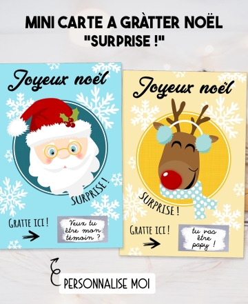 Mini-carte à gratter "Joyeux Noël" pour annonce ou demande originale. carte gratter noel. surprise noël