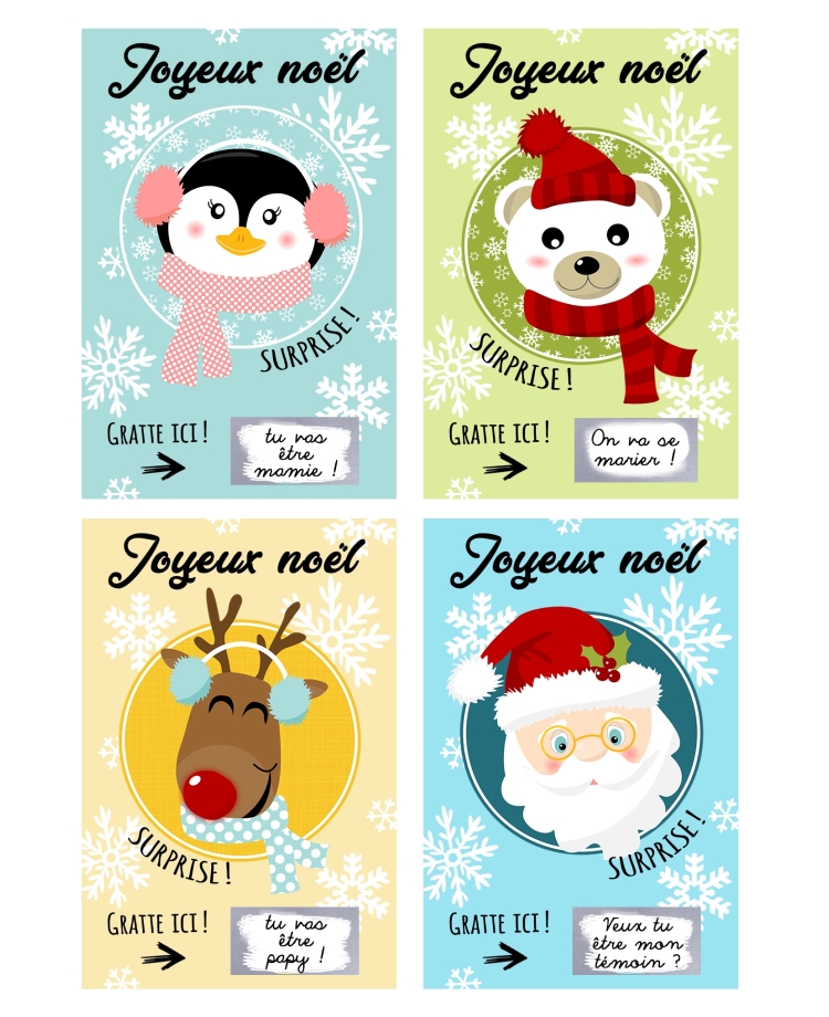 carte gratter noël. surprise noël. cadeau noël. bon cadeau surprise noël
