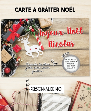 Carte à gratter "Joyeux Noël" à personnaliser. surprise Noël. carte Noël. cadeau Noël. carte gratter Noël