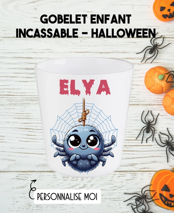 Gobelet enfant personnalisé en plastique araignée halloween. verre plastique prénom. verre enfant halloween