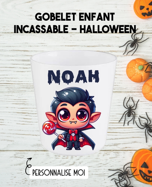 Gobelet enfant personnalisé en plastique vampire halloween. verre plastique prénom. verre enfant halloween