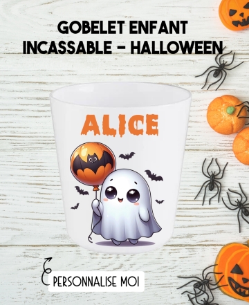 Gobelet enfant personnalisé en plastique fantôme halloween. verre plastique prénom. verre enfant halloween