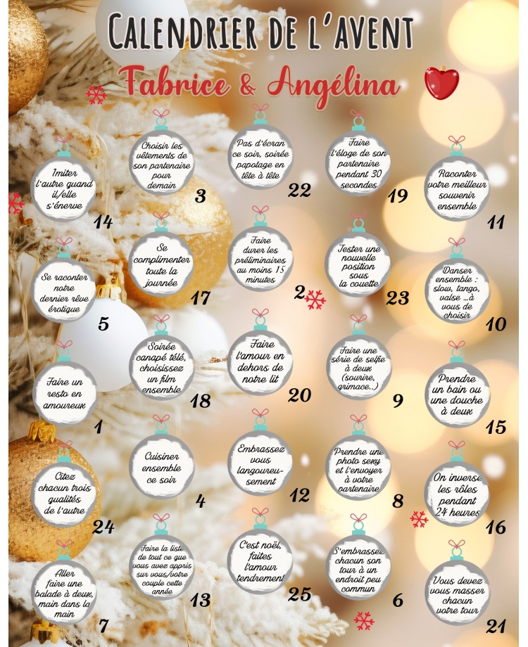 Calendrier de l’avent à gratter pour amoureux. cadeau personnaliser calendrier noël. calendrier avent couple