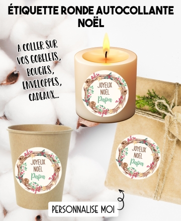 Étiquette autocollante Noël couronne. étiquette gobelet. étiquette cadeau Noël. étiquette personnalisé Noël