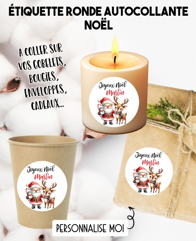 Étiquette autocollante Noël. étiquette gobelet. étiquette cadeau Noël. étiquette personnalisé Noël