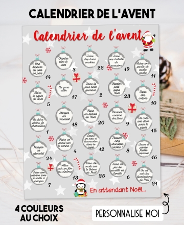 Calendrier de l'avent à gratter. calendrier avent personnaliser. cadeau calendrier avent.