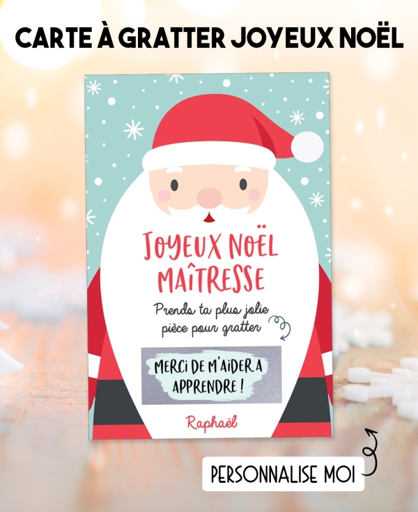 Carte à gratter "Joyeux Noël" pour maîtresse, maître, ATSEM, nounou etc. carte gratter maitresse. cadeau noel maitresse