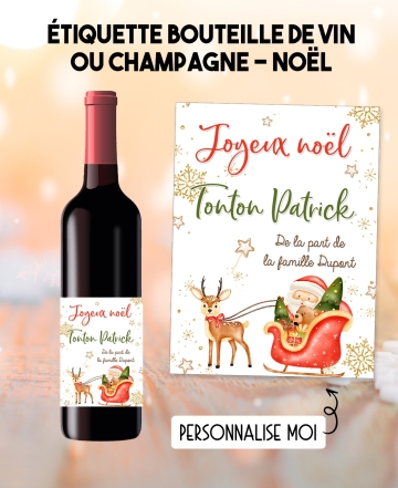 Etiquette bouteille de vin ou champagne noël. Etiquette noël. Etiquette père noël. étiquette cadeau noël