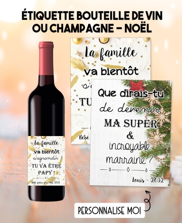 Etiquette bouteille de vin ou champagne pour annonce ou demande originale - noël