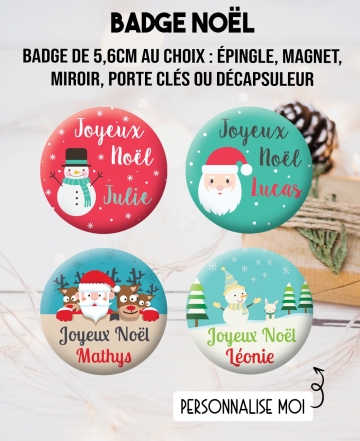 Badge noël à personnaliser. cadeau noël. magnet noël. porte clé noël. cadeau noël