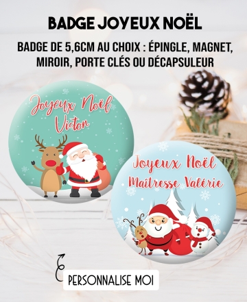 Badge 56mm Joyeux Noël à personnaliser. badge Noël . cadeau Noël . magnet Noël