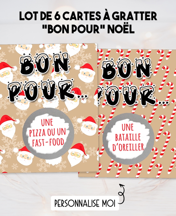6 cartes à gratter "Bon pour" spécial Noël. bon pour Noël. carte cadeau Noël. surprise Noël. cadeau original Noël
