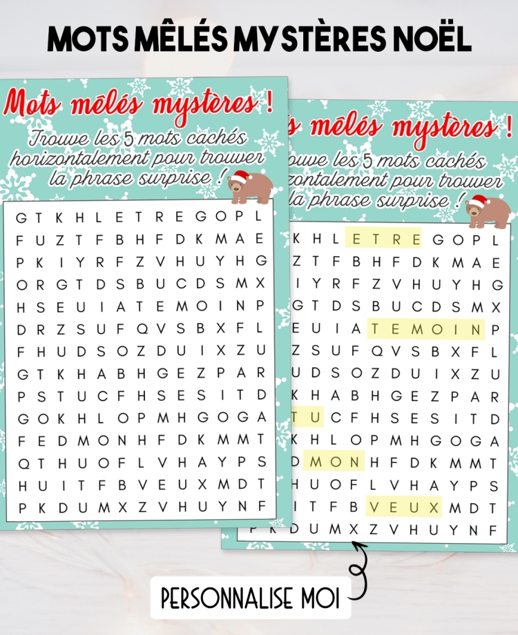 Mots mêlés mystères spécial noël pour annonce ou demande originale