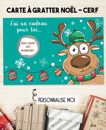 Carte à gratter Joyeux Noël. carte Joyeux Noël cerf. carte cadeau Joyeux Noël. carte surprise noël