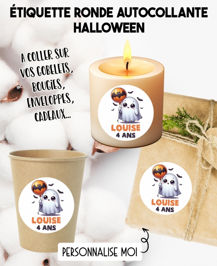Étiquette autocollante halloween. étiquette gobelet halloween. étiquette anniversaire. étiquette halloween fantome