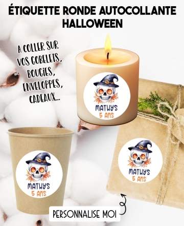 Étiquette autocollante halloween. étiquette gobelet halloween. étiquette anniversaire. étiquette halloween crane