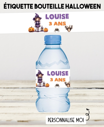 etiquette autocollante. etiquette halloween Sorciére. étiquette bouteille eau. étiquette personnalisé.