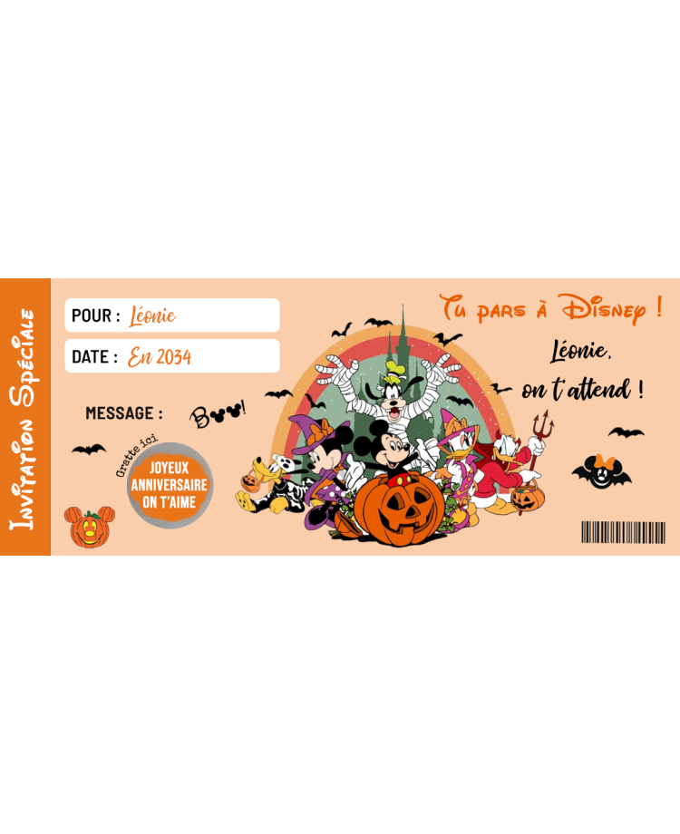 carte disneyland halloween. carte gratter disneyland. invitation disneyland halloween. voyage à eurodisney