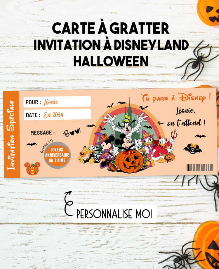 carte disneyland halloween. carte gratter disneyland. invitation disneyland halloween. voyage à eurodisney