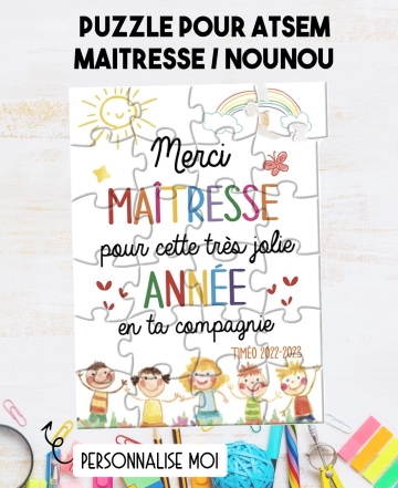 Puzzle Merci maîtresse. puzzle maitre. puzzle atsem. cadeau maitresse. cadeau nounou. puzzle nounou