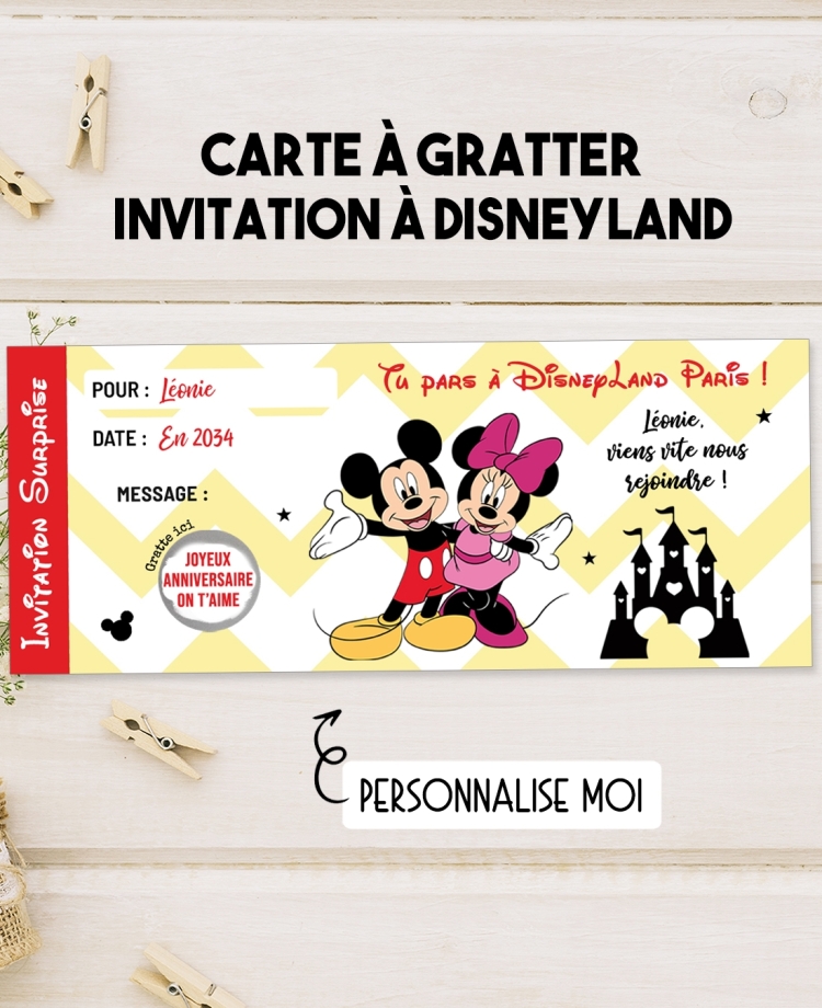 Carte à gratter. carte disneyland. carte gratter disneyland. invitation disneyland. voyage à eurodisney