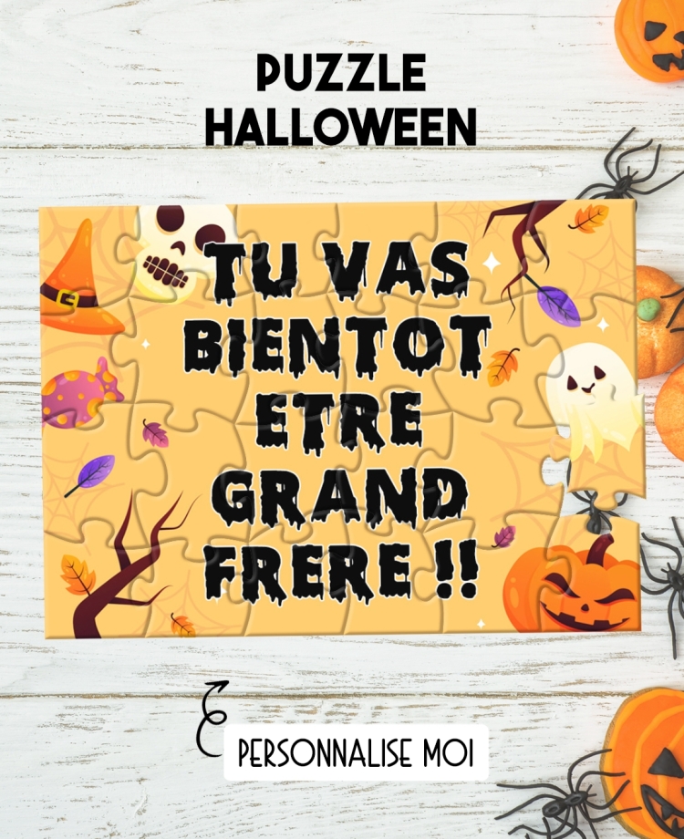 Puzzle halloween pour annoncer une surprise ou un cadeau. puzzle personnaliser. puzzle halloween.