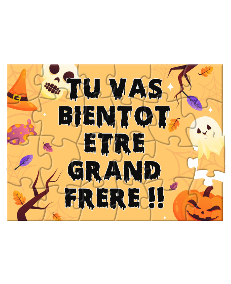 Puzzle halloween pour annoncer une surprise ou un cadeau. puzzle personnaliser. puzzle halloween.