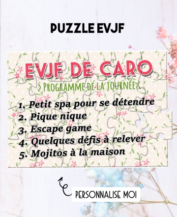 Puzzle EVJF pour annoncer le programme de la journée à la future mariée. cadeau evjf. animation evjf