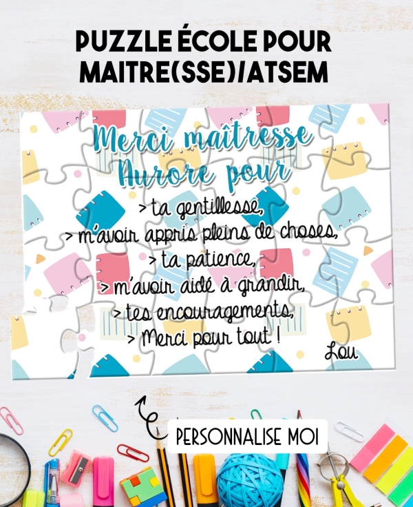 merci cadeau maitresse. carte maitresse. merci maitresse. puzzle maitresse. cadeau maitresse original