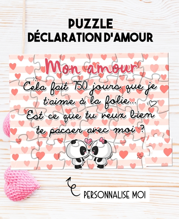 Puzzle amour pour demande en mariage ou pacs. puzzle demande pacs. demande mariage originale. cadeau pacs