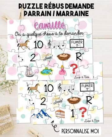 puzzle rébus demande de parrain et demande de marraine. rébus parrain. rébus marraine