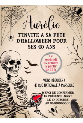 carte halloween party. carte fête halloween. carte gratter halloween. carte halloween squelette