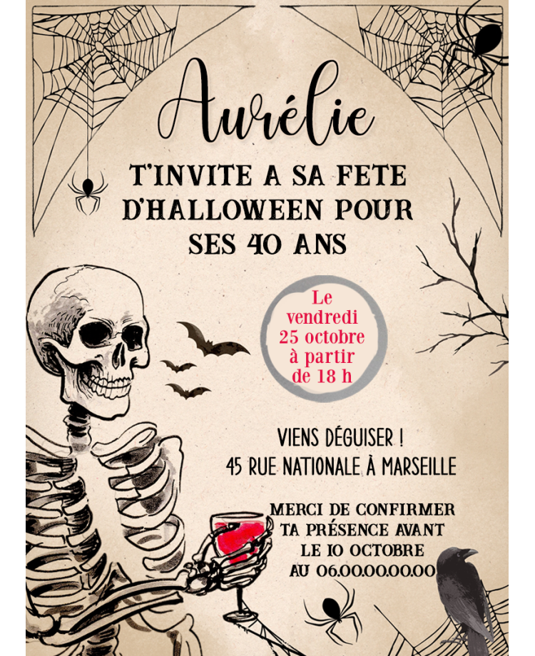 carte halloween party. carte fête halloween. carte gratter halloween. carte halloween squelette