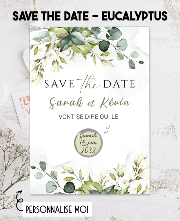 Save the date eucalyptus à gratter pour annoncer votre mariage ou pacs. save date mariage. annonce mariage