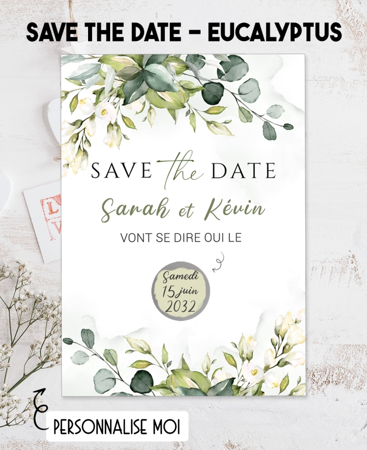 Save the date eucalyptus à gratter pour annoncer votre mariage ou pacs. save date mariage. annonce mariage