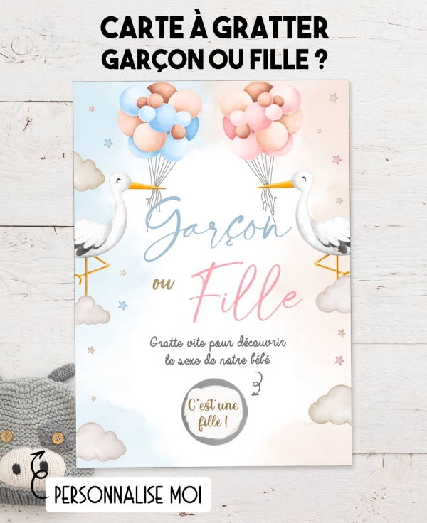 Carte à gratter annonce du sexe. Garçon ou Fille. carte gratter Garçon ou Fille. annonce sexe bebe