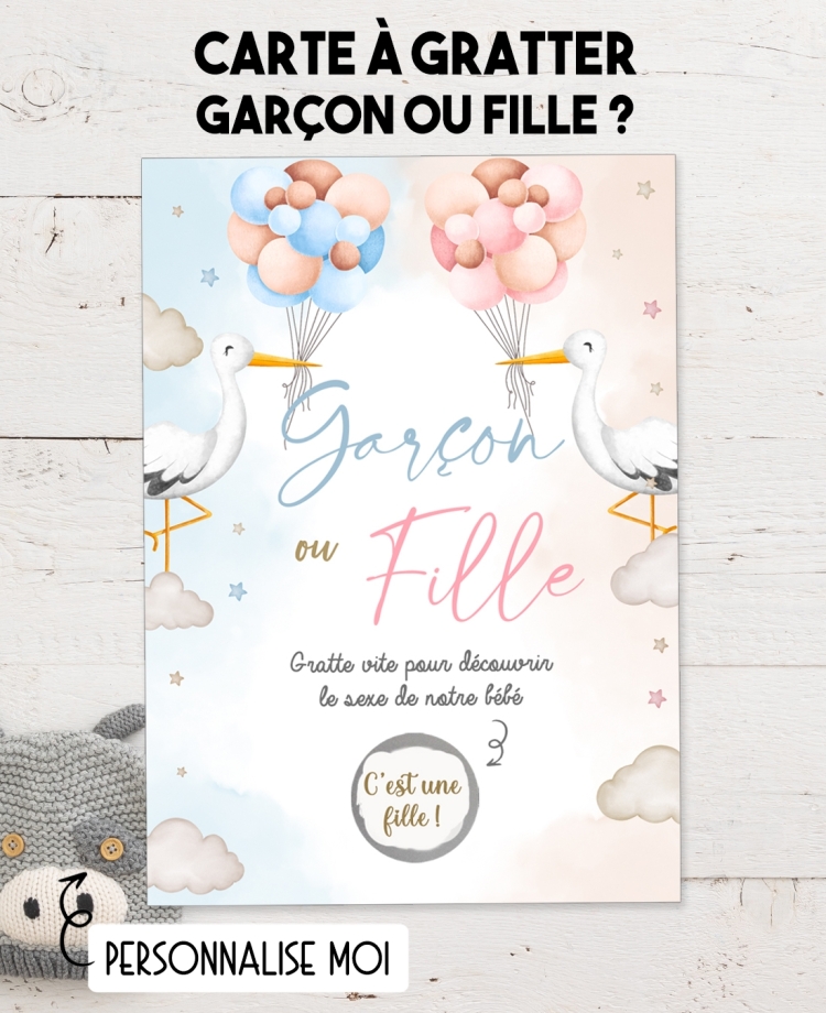 Carte à gratter annonce du sexe. Garçon ou Fille. carte gratter Garçon ou Fille. annonce sexe bebe